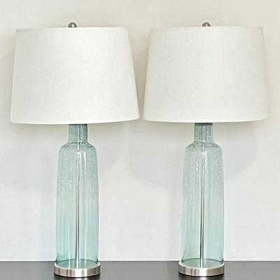 Pair (2) ~ Beautiful 30â€ Crackled Glass Table Lamps ~ *Please Read Details