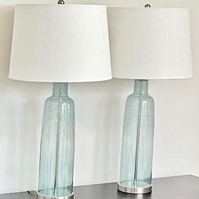 Pair (2) ~ Beautiful 30â€ Crackled Glass Table Lamps ~ *Please Read Details