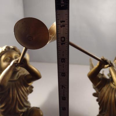Pair of Gilded Trumpeting Angel Shelf Sitter Figurines