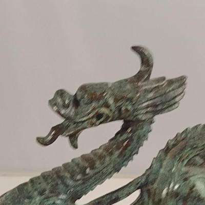 Heavy Cast Metal Dragon on Wooden Base