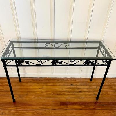 Black Metal Grapevine Design Foyer / Sofa Table ~ With Beveled Glass Top