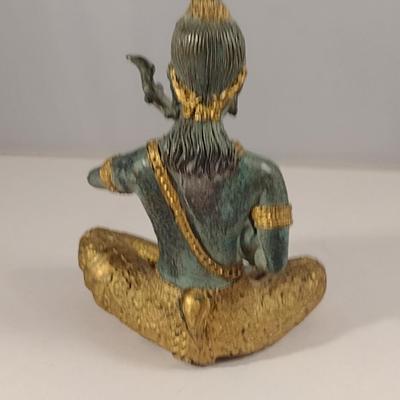 Thai Hindu Gilt Bronze Deity Statue Playing Dram