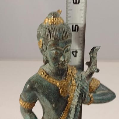 Thai Hindu Gilt Bronze Deity Statue Playing Dram