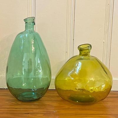 Pair (2) ~ 100% Recycled Handmade Blown Glass Vases