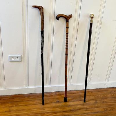 Assortment Of Three (3) Solid Wood Canes