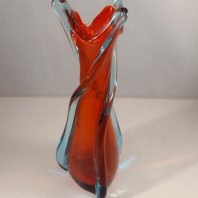 Red and Blue Twisted Art Glass Vase- Possibly Murano