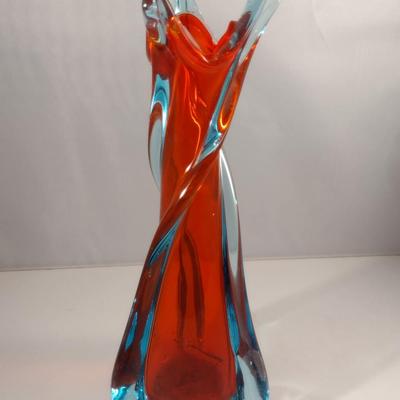 Red and Blue Twisted Art Glass Vase- Possibly Murano