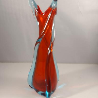 Red and Blue Twisted Art Glass Vase- Possibly Murano