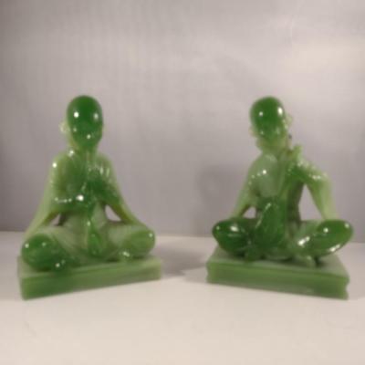 Vintage Pair of Faux Jade Asian Theme Thai Musicians Bookends- Wony Italy, Ltd.