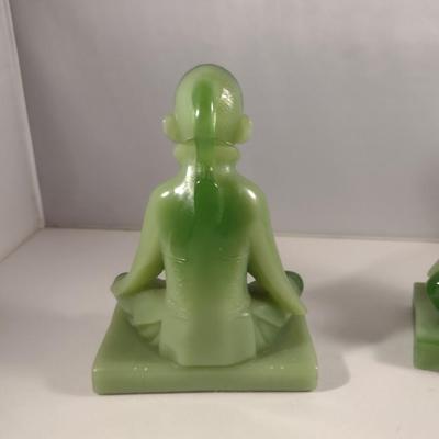 Vintage Pair of Faux Jade Asian Theme Thai Musicians Bookends- Wony Italy, Ltd.