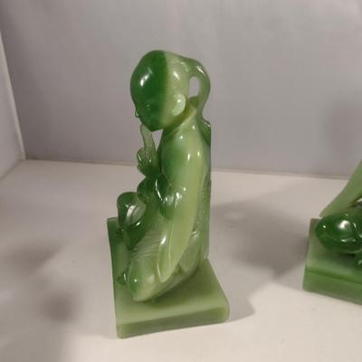 Vintage Pair of Faux Jade Asian Theme Thai Musicians Bookends- Wony Italy, Ltd.