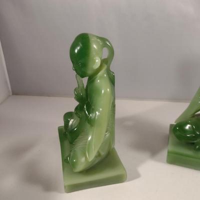Vintage Pair of Faux Jade Asian Theme Thai Musicians Bookends- Wony Italy, Ltd.