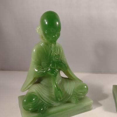 Vintage Pair of Faux Jade Asian Theme Thai Musicians Bookends- Wony Italy, Ltd.