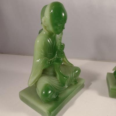 Vintage Pair of Faux Jade Asian Theme Thai Musicians Bookends- Wony Italy, Ltd.