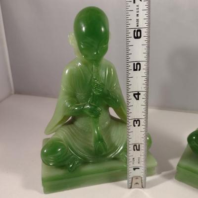 Vintage Pair of Faux Jade Asian Theme Thai Musicians Bookends- Wony Italy, Ltd.