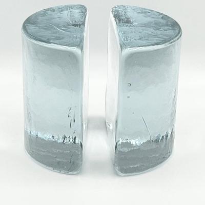 BLENKO HANDCRAFT ~ Pair (2) ~ Clear Glass Half Circle Bookends