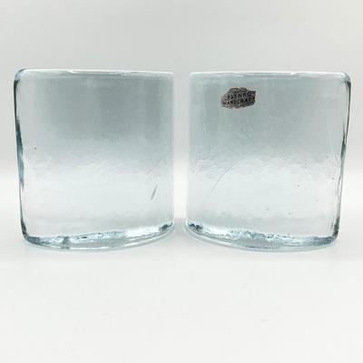 BLENKO HANDCRAFT ~ Pair (2) ~ Clear Glass Half Circle Bookends