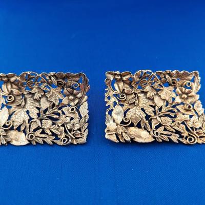 Pair (2) Vintage Signed MUSI ornate gold tone shoe clips MCM