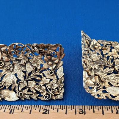 Pair (2) Vintage Signed MUSI ornate gold tone shoe clips MCM