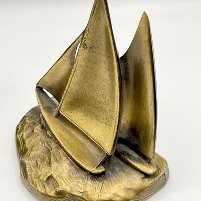 Pair (2) ~ Solid Brass Sailboat Bookends