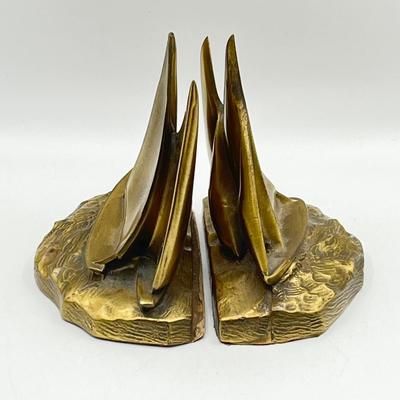 Pair (2) ~ Solid Brass Sailboat Bookends