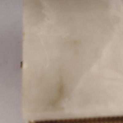 Alabaster and Metal Storage Box with Hinged Lid and Dolphin Design Feet