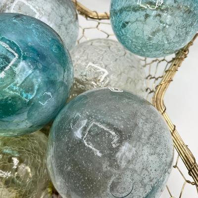 Eight (8) Assorted Blown Glass Decorative Balls ~ Gold Star Basket