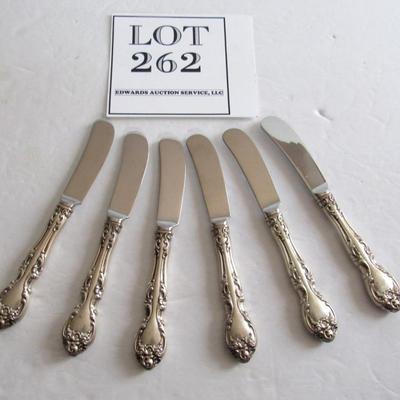 6 Vintage Gorham Melrose Pattern Sterling Handle Butter Knives, Nice!