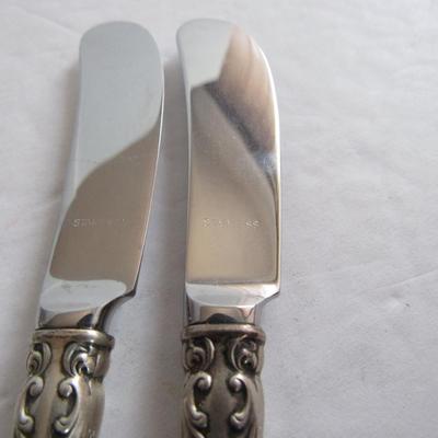 6 Vintage Gorham Melrose Pattern Sterling Handle Butter Knives, Nice!