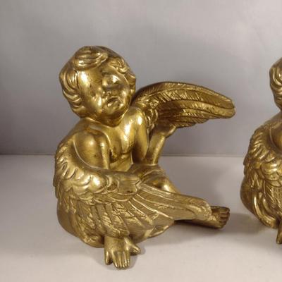 Pair of Ceramic Gilt Finish Sitting Angels