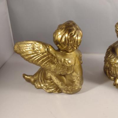 Pair of Ceramic Gilt Finish Sitting Angels