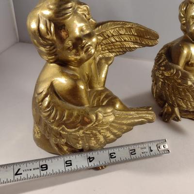 Pair of Ceramic Gilt Finish Sitting Angels
