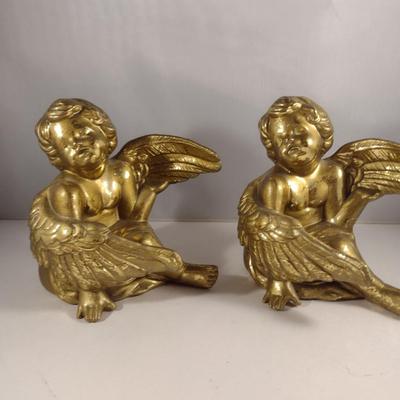 Pair of Ceramic Gilt Finish Sitting Angels