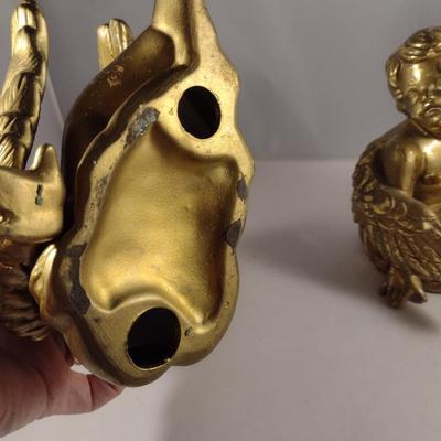 Pair of Ceramic Gilt Finish Sitting Angels