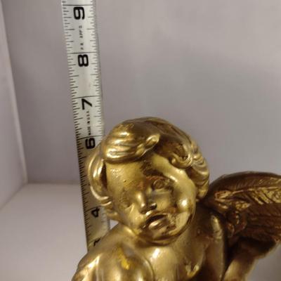 Pair of Ceramic Gilt Finish Sitting Angels