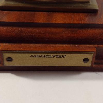 Hamilton Metal Armillary Design Table Top Clock with Wooden Base