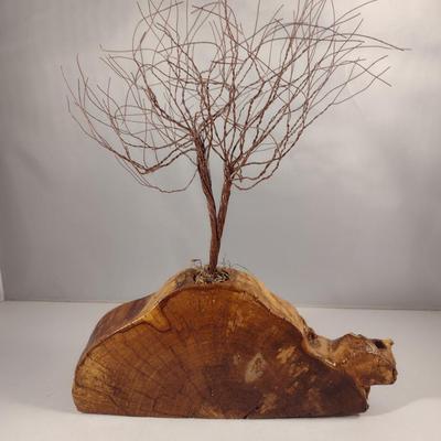 Wire Tree on Wooden Base