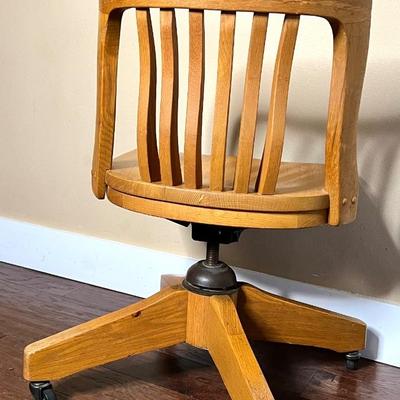 Vintage Solid Wood Office Chair on Casters