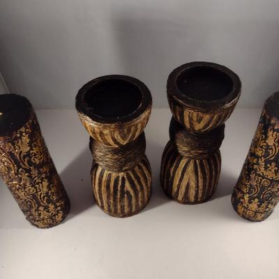 Two Candle Holders with Pillar Candles