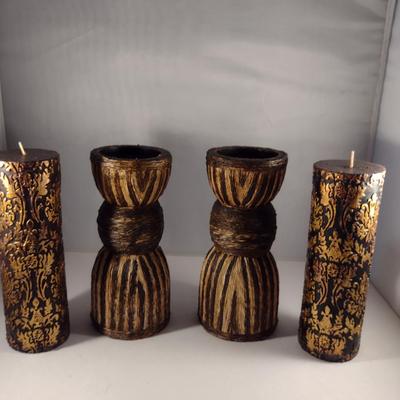 Two Candle Holders with Pillar Candles