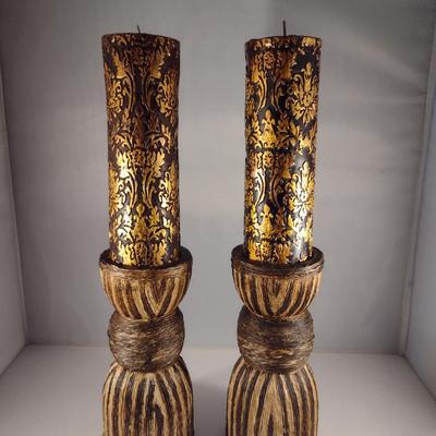 Two Candle Holders with Pillar Candles