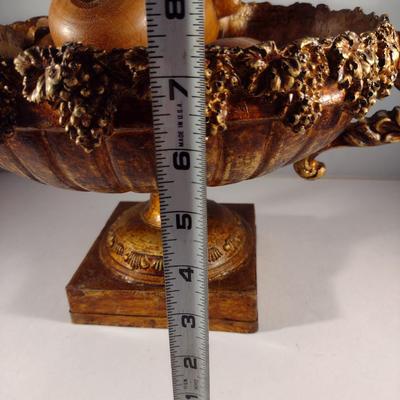 Collection of Wooden Fruit with Decorative Resin Pedestal Bowl