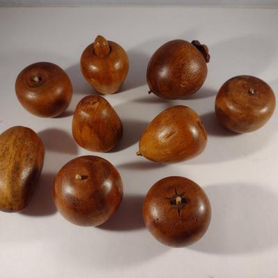 Collection of Wooden Fruit with Decorative Resin Pedestal Bowl