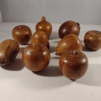 Collection of Wooden Fruit with Decorative Resin Pedestal Bowl