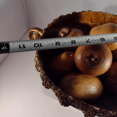 Collection of Wooden Fruit with Decorative Resin Pedestal Bowl