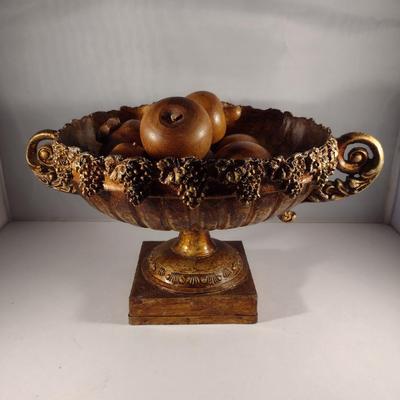 Collection of Wooden Fruit with Decorative Resin Pedestal Bowl