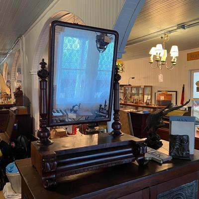 982 Antique Empire Dresser Top Mirror with Drawer