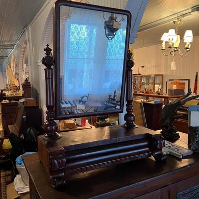982 Antique Empire Dresser Top Mirror with Drawer