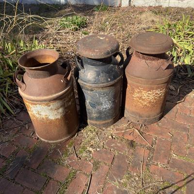 O 1129 Three Vintage Milk Cans