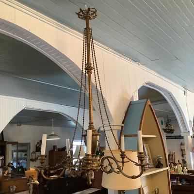 988 Antique Brass Dolphin Chandelier with 5 Lights